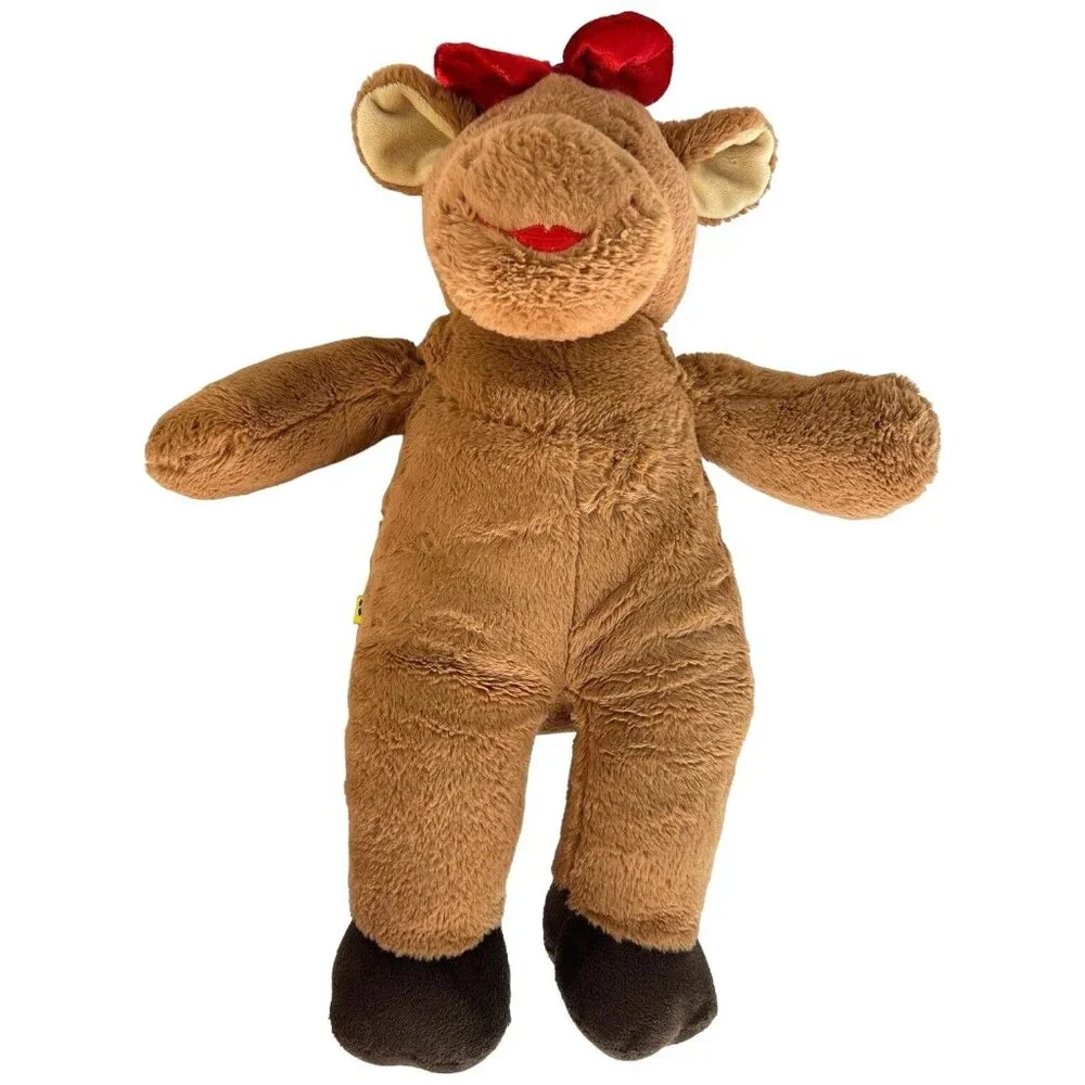 Build a Bear Holly‎ Moose Plush Blue Dress Stuffed Animal Red Bow 16” Brown BABW